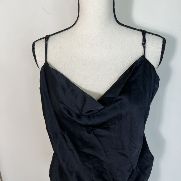 Abercrombie & Fitch Blouse Womens Black Satin Bodysuit Drape Cowl Neck XL - Picture 2 of 7